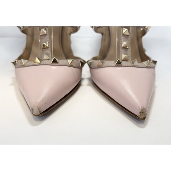 Valentino Garavani Rockstud Ankle Strap Pump Baby Pink w/ Gold Studs Sz EU 37.5 - Picture 6 of 14
